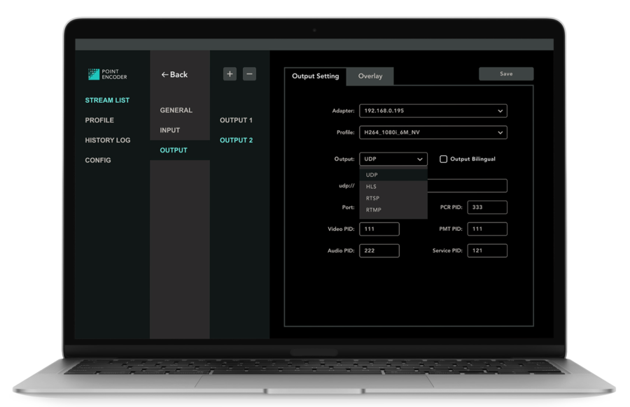 Encoder UI output Encoder UI output